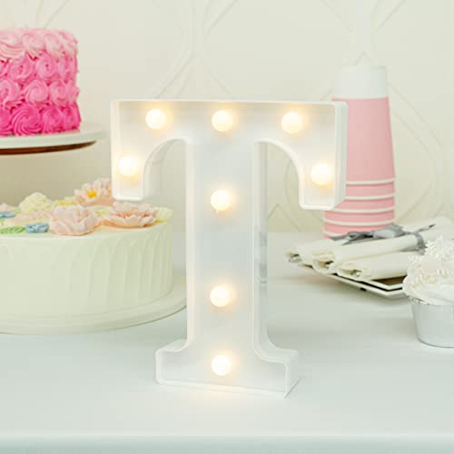 Image of Restaurantware Illumify 6.7 x 1.2 x 8.7 Inch Light Up Letter 1 Durable Marquee LED Light - Letter T Touchproof White Plastic Party Light Keyhole Slot For Parties Weddings Or Special Events
