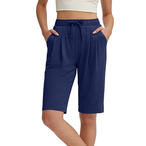Generisch Pantalones de muselina para mujer, largos hasta la rodilla, pantalones capri, ligeros, pantalones de lino con cordón y bolsillos, para verano, informales, cómodos, de tela, sueltos, suaves