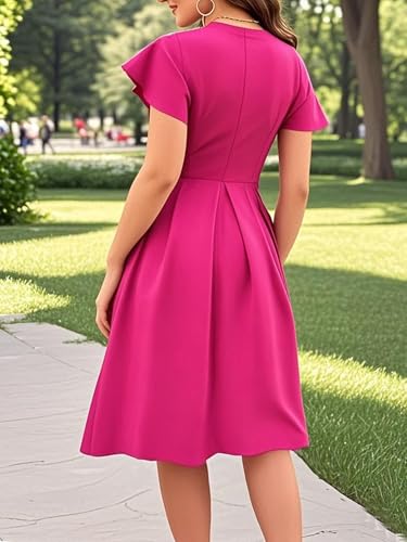 Image of oxiuly Women's Flounce Sleeve Wedding Church Vintage Dresses Casual Floral Party Cocktail Work Dress with Pockets Fei376