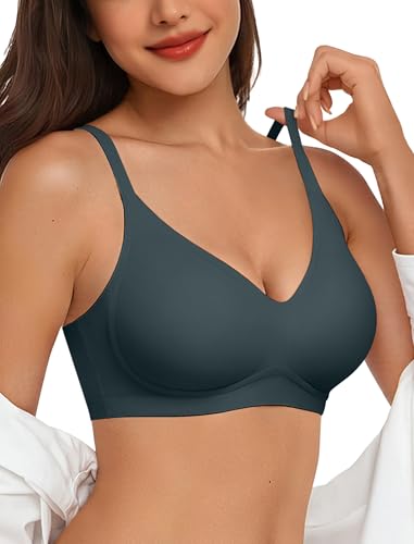 Image of Vertvie Wireless Bras for Women Full Coverage Supportive Seamless Bralettes No Underwire Push Up Comfort Soft T-Shirt Bra(Dark Teal,Small)