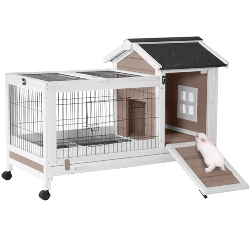 Aivituvin Rabbit Hutch Indoor Bunny Cage Outdoor Bunny House with Wire Floor Leakproof Plastic Tray,...