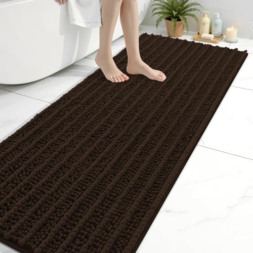 Image of Arotive Luxury Bathroom Ruuner Rugs 70x24, Extra Soft Thick Absorbent Shaggy Chenille Bath Rugs, Machine Wash Dry, Bath Mats for Bathroom Floor, Tub and Shower, Home Decor Accessories, Brown