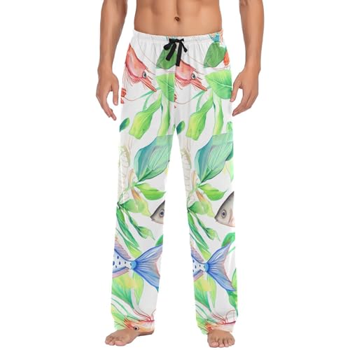 Men's Pajama Pants Vivid Fishes Prawn Sleep Pajama Lounge Pant with Pockets, Elastic Waistband
