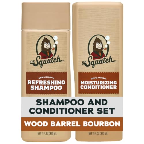 Dr. Squatch Mens Natural Shampoo and Conditioner Set Sulfate & Paraben Free Natural Shampoo and Conditioner for Men Scalp Nourishing Formula Wood Barrel Bourbon (11 fl oz 2-Pack)