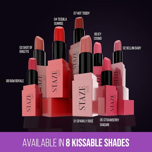 Image of Staze 9to9 Creme De La Matte Lipstick | Intense Color Payoff | Weightless Silky Formula | Smudgeproof & Transferproof | 12 Hrs Stay | Non-Drying Pigmented Lightweight | 05 Strawberry Daiquiri | 4.2 g