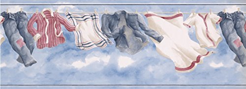Waverly 5801881 Hanging Laundry Wallpaper Border, Blue