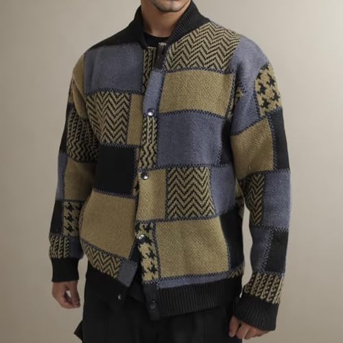 Cardigan Sweaters for Men Plaid Button Down Sweater Ruffle Shawl Collar Cardigan Vintage Open Front Sweater2