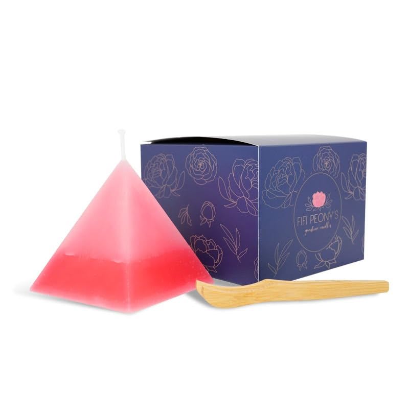 Gemstone Candle- Surprise Hidden Gemstones Crystals Embedded in a Stunning Ombre Pink Pyramid Candle. Scented with Classic Rose and Tropical Coconut.
