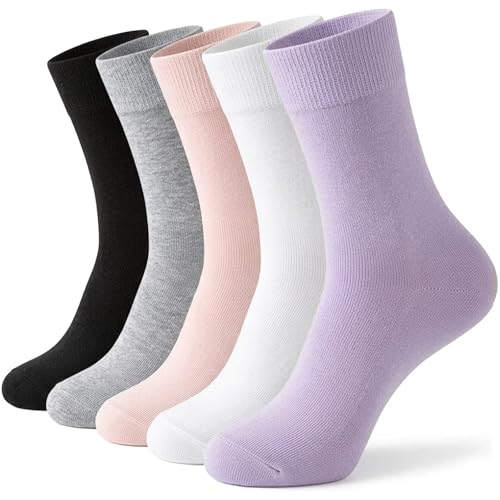 Image of Josnown Crew Socks for Women, Thin Cotton Casual Soft Aesthetic Womens Socks 5 Pairs