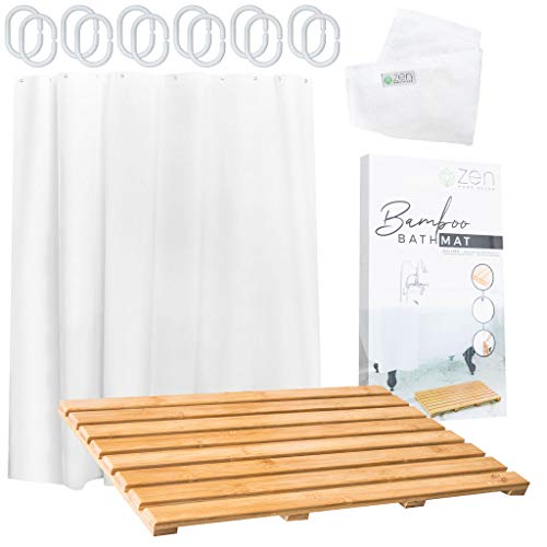 Zen Home Decor Bamboo Bath Mat Set - Bamboo Shower Mat with PEVA