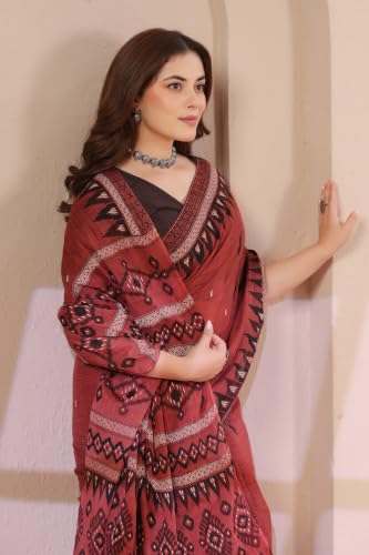 Image of TAMAIRA FASHION Mulmul Pure Cotton Saree For Woman Sambalpuri Printed |Office Wear Daily Wear Sarees For Women Without Blouse Piece (Available in 10 Colours)