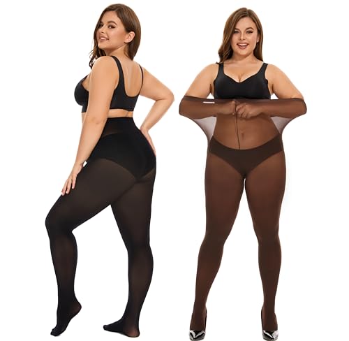 Image of DUCMODA Plus Size Tights for Women, Ultra Soft Solid Color Semi-Opaque Pantyhose, Nylon High Waist Stockings 1X 2X 3X 4X
