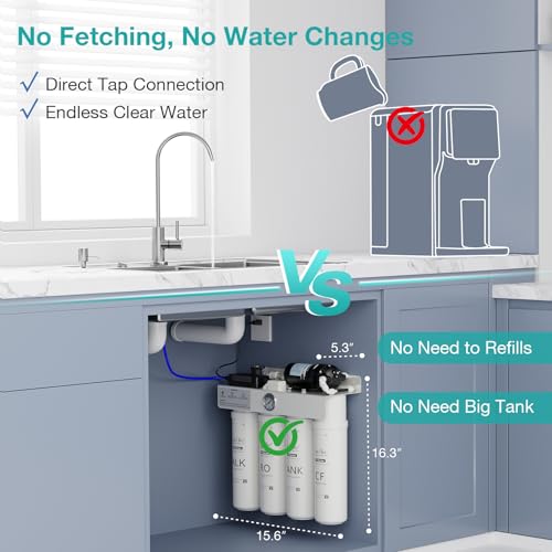 Image of SimPure T2-600A Reverse Osmosis Water Filter System Alkaline Water, NSF /ANSI 58 Certified, Built-in Pressure Tank Filter, UV, 600 GPD 8 Stage RO Filtration with Mineral, 2:1 Pure to Drain Ratio