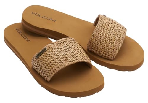 Image of Volcom Women's Simple Slide Sandals - Cushioned Synthetic Leather Strap Slides With Padded Footbed