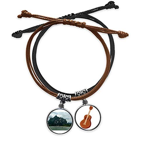 Pulsera de cuero de diseño fotográfico de paisajes y guitarra fina