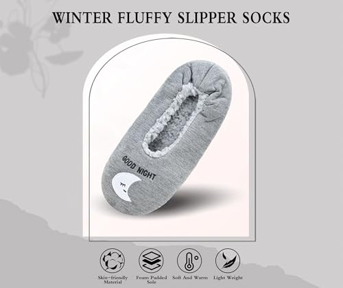 Image of Keyela Women Fuzzy Animal Slipper Socks, Non Slip Indoor House Slippers | Soft fuzzy plush material, cute animal design with gripper sole for bedroom, lounge indoor daily wear