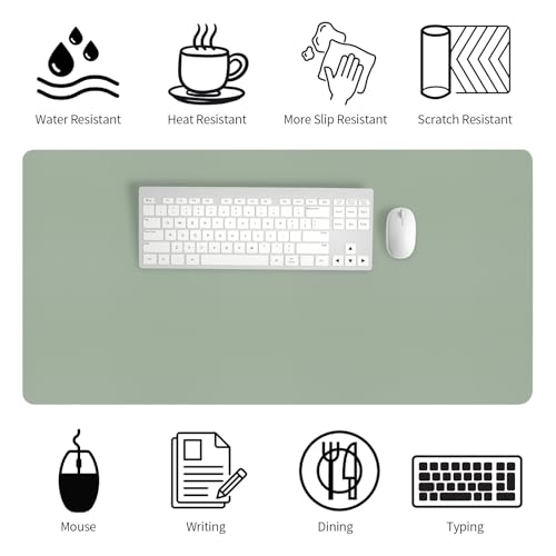 Image of Bloss Leather Desk Mat, Large Mouse Pad, Non-Slip Desk Protector Mat, Leather Desk Blotter, Waterproof Desk Pad for Office Home Decor /Grey Green(31.5x15.7 Inches)