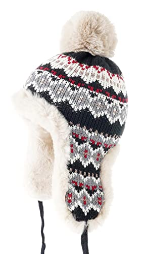 BF-CAP BigForest Damen Strickmütze mit Ohrenklappen, Kunstfell, Winter-Bomber Ushanka, Schwarz, Einheitsgröße, UKWTHAT046 Cover