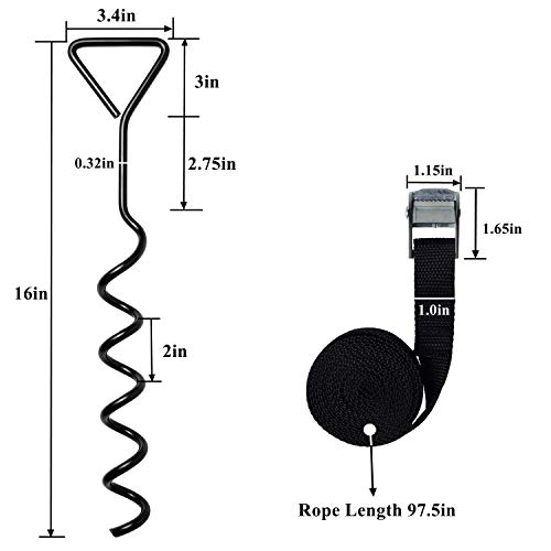 MySit Trampoline Stakes Trampoline Anchors Heavy Duty Spiral Trampoline Tie Down Anchor Kit, Trampoline Parts Corkscrew Shape Steel Ground Wind Stakes, Swing Set Anchors Set of 8 for Trampoline