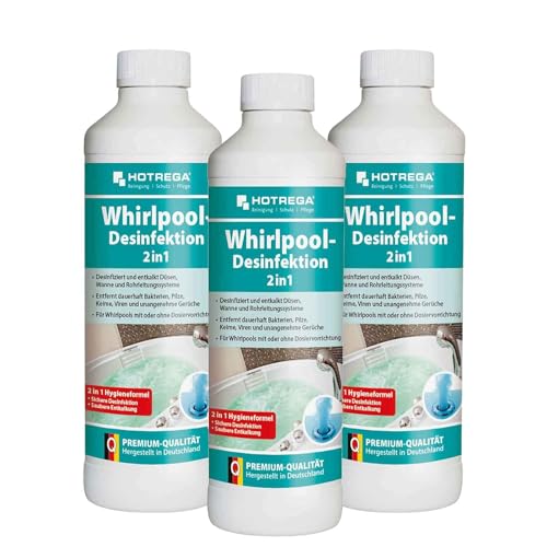 HOTREGA Whirlpool-Desinfektion 2in1 3x 500 ml | Whirlpool Reiniger | desinfiziert, reinigt, entkalkt | Kraftvoll gegen Kalk Bakterien Viren & Gerüche