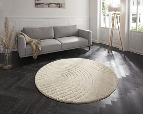 Hanse Home Fergus - Alfombra Redonda de Pelo Largo para salón, Suave, mullida, diseño de flokati Skandi, para Cocina, Pasillo o Dormitorio, Estructura Alta, Color Crema, diámetro de 160 cm