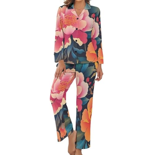 Pyjama femme 2 pièces ensemble chic vêtement de nuit manches longues