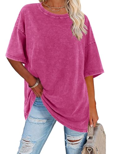 Imily Bela Womens Oversized T Shirts Vintage Cotton Tees Crewneck Short Sleeve Washed Summer Tunic Tops