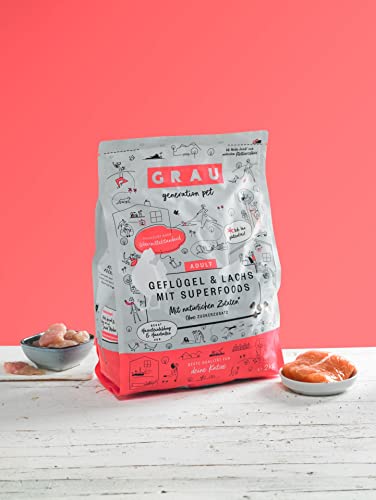 GRAU – das Original – Trockenfutter für Katzen, Geflügel & Lachs mit Superfoods, 1er Pack (1 x 2 kg), glutenfrei, für Erwachsene Katzen