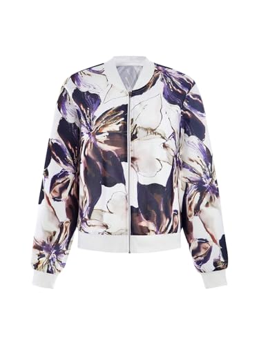 OYOANGLE Women's Floral Print Baseball Collar Bomber Jacket Long Sleeve Zip Up Coat Outerwear