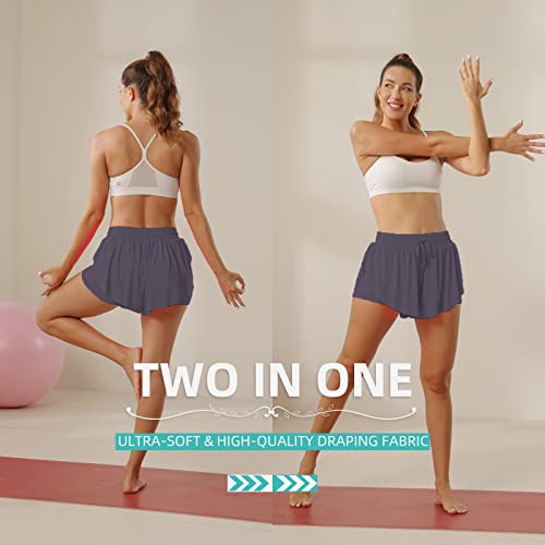 Image of Flowy Athletic Shorts for Women Running Tennis Butterfly Shorts Girls 2-in-1 Double Layer Quick-Drying Comfy Shorts
