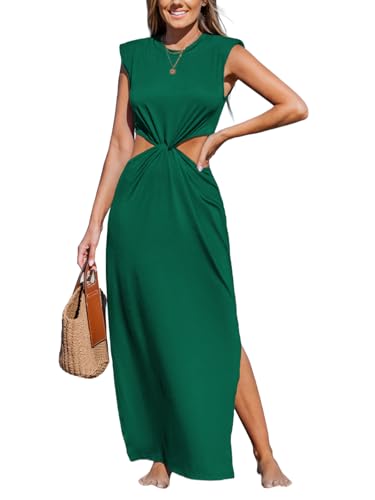 Image of CUPSHE Women's Summer Maxi Dresses Sleeveless Cutout Side Slit Long Casual Dress with Padded Shoulders
