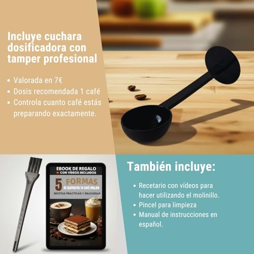 Miniatura 2 de Trestway Molinillo Cafe Manual 40 Ajustes - Tamper Profesional Ebook Recetas Gratis - Kit Barista Completo - Muelas Cerámicas - Portátil Espresso, Moka, French Press