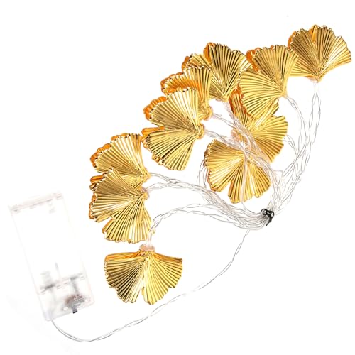 SHINEOFI Lichterkette Goldene Blattanhänger LED Warmweiß...