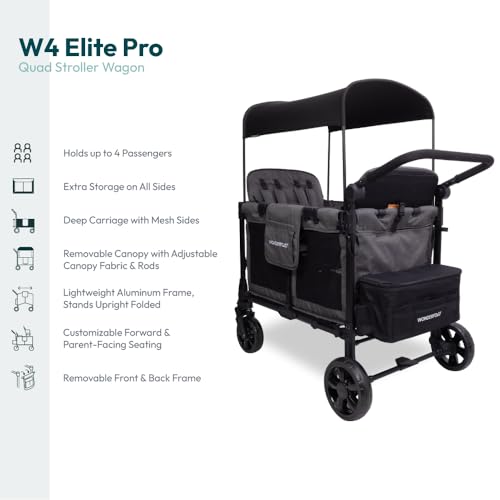 Image of WonderFold W4 Elite Pro Stroller Wagon, Aluminum Frame, 4 Seater, Gray