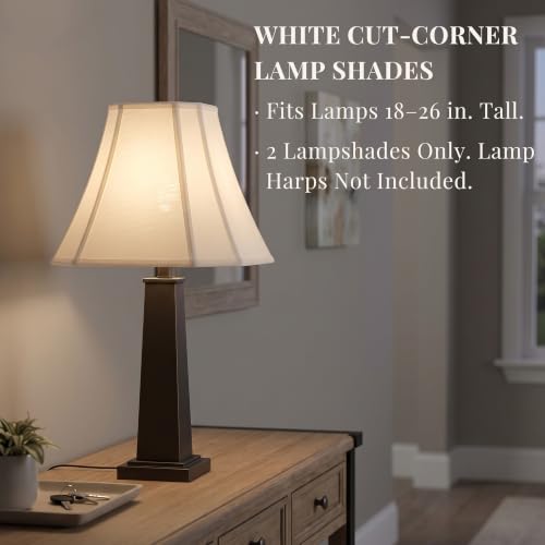 Image of 2-Pack White Square Cut Corner Lamp Shades, 6.5 inch Top x 13 inch Bottom x 10.8 inch Height, Spider Fitter - Medium Shade for Table Lamps, Foldable Bell Fabric Lampshade, Modern & Minimalist Home Decor.