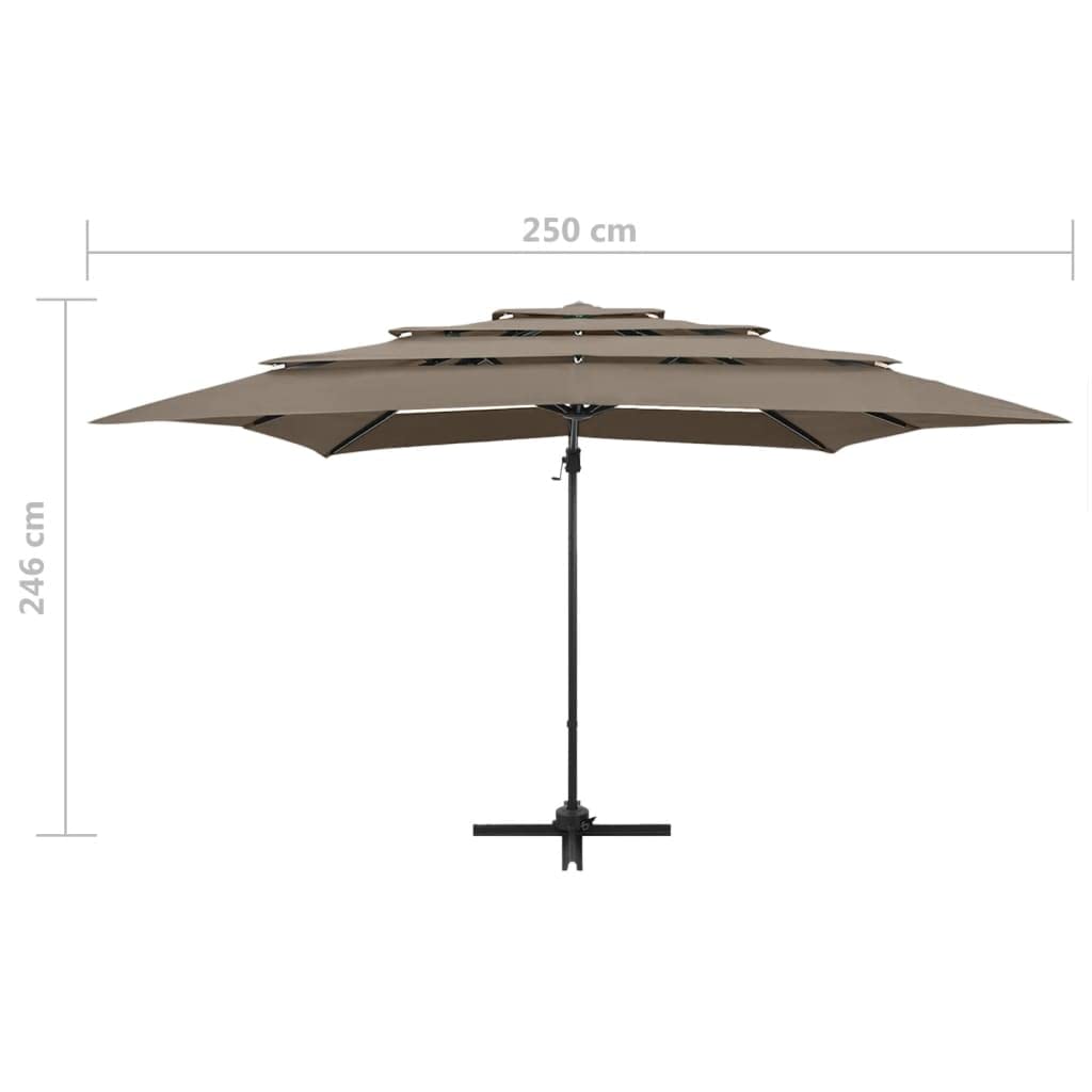4-warstwowy parasol przeciwsłoneczny z aluminiowym masztem i korbą, 250 x 250 cm, duży parasol ogrodowy w kolorze taupe, 4-warstwowa, na taras, stabilna konstrukcja i praktyczny