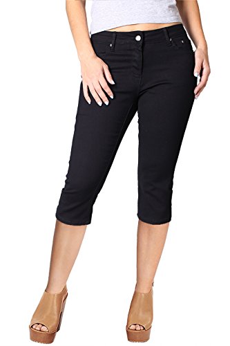 2LUV Women's Stretchy 5 Pocket Skinny Mid Rise Capri Ripped Denim Jeans