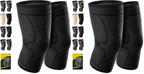 Image of CAMBIVO 4 Pack Knee Brace, Knee Compression Sleeve Support for Men and Women, Knee Pads for Running, Hiking, Meniscus Tear, Arthritis,Joint Pain Relief (Black,Small)