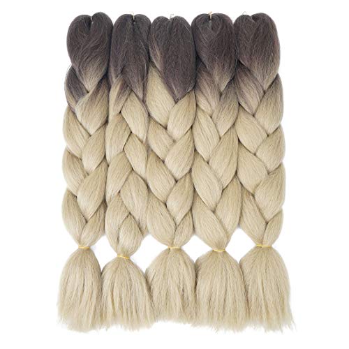 Crochet Braids Ombre Jumbo Braiding Hair Extensions Synthetic Yaki Straight 5 Pieces 2 Tone (Dark brown light brown)