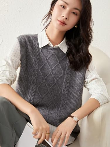 100% Merino Wool Sweaters Women's Female Fall Winter Knitted Pullover Crew Neck Waistcoat Sleeveless Vest(WQ7050)4