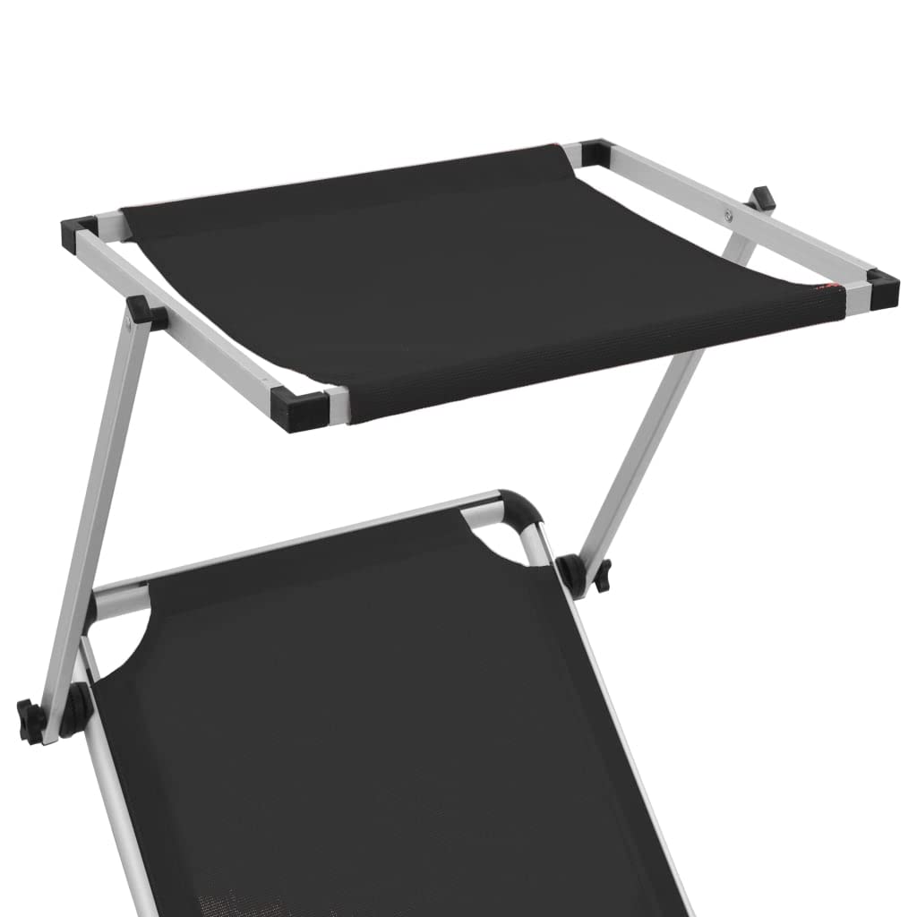 vidaXL 2X Sonnenliege Klappbar mit Dach Gartenliege Strandliege Gartenmöbel Liege Relaxliege Freizeitliege Campingliege Aluminium Textilene Schwarz