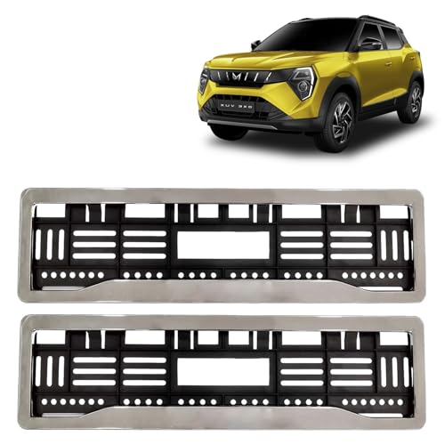 Image of KINGSWAY XUV 3XO Car Number Plate Frames Chrome for All 2024 Onwards Models of Mahindra Car Registration Plate Holders, Licence Plate Covers (Front and Rear), Universal Size 51.5 x 14.5 cm