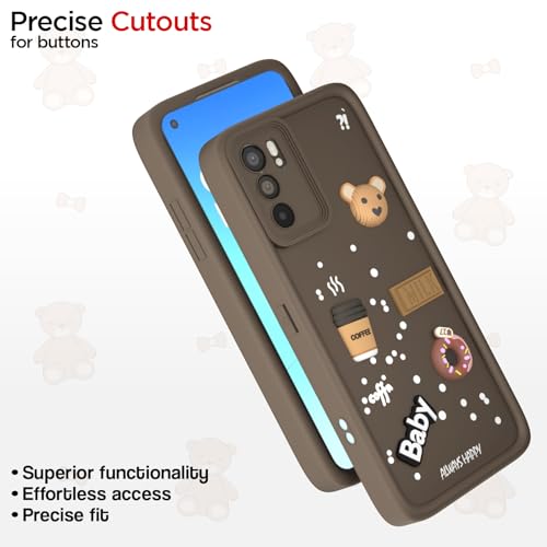 Image of Pikkme Back Cover for Oppo Reno 6 5G | Cute Fun Cartoon 3D Bear Silicone Full Body Protection Bumper Cover (Brown)