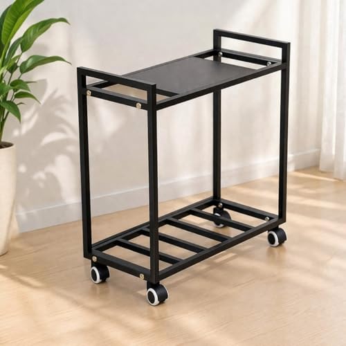 Image of Niyara Heavy-Duty Metal Inverter Trolley Stand with Wheels - Black, Portable & Durable | Multi-Purpose Battery Stand with Upper Tray & Lower Rack