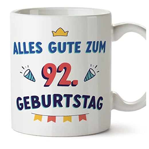 MUGFFINS Tazas 92 Cumpleaños - En Alemán - Alles Gute zum Geburtstag! - 11 oz / 330 ml - Regalo original y divertido