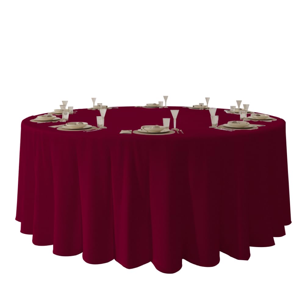 Urby 120'' Burgundy Round Tablecloth for 5-6ft Round Folding Table That Seats 6-8 Guests