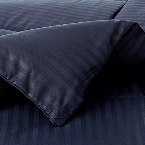 Image of Sweet Home Collection 8 Piece Bed in a Bag with Dobby Stripe Comforter, Sheet Skirt, and Sham Set, Twin, Navy, 8