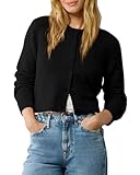 Urban CoCo Women's Crew Neck Cropped Cardigan Sweaters Long Sleeve Open Front Button Down Shrug Sweater Jackets (Black,XL)