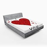 Ambesonne I Love You Fitted Sheet, Love Bouquet Shape Abstract Heart Vivid My Dear Friendship...