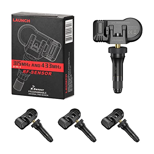 LAUNCH LTR-01 Programmed Tire Pressure Monitoring System RF Dual Frequency (315MHZ+433MHZ) TPMS Sensor,Tire Pressure Sensor TPMS Programming Tool,Tire Repair Tool Rubber Valve Pack of 4 for CRT5011E